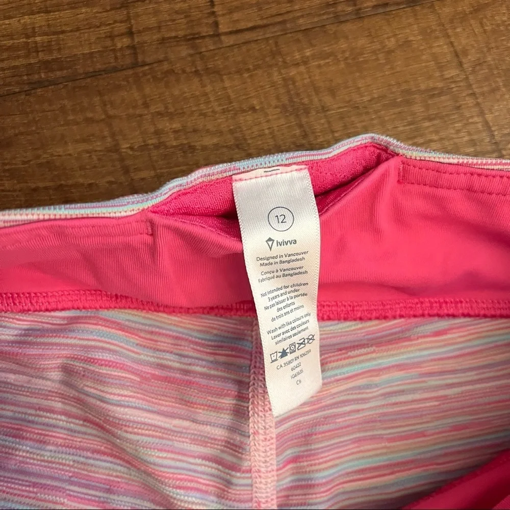 Ivivva by lululemon girls cropped leggings Sz 12 pink purple stripe multicolored